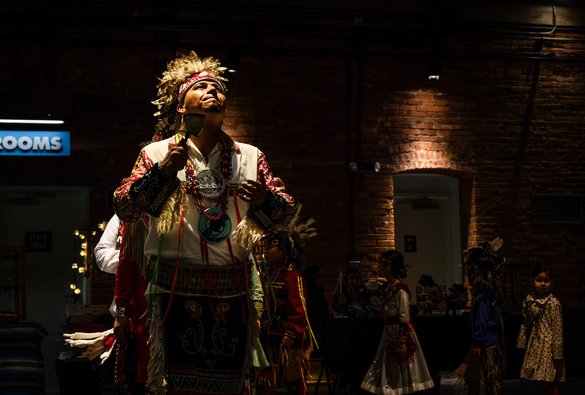 Chris Thomas, a member of the Onondaga Tribe in the Beaver Clan, participates in a social dance with his family. Thomas holds much pride for his culture and family, shown in his passion for traditional dance.