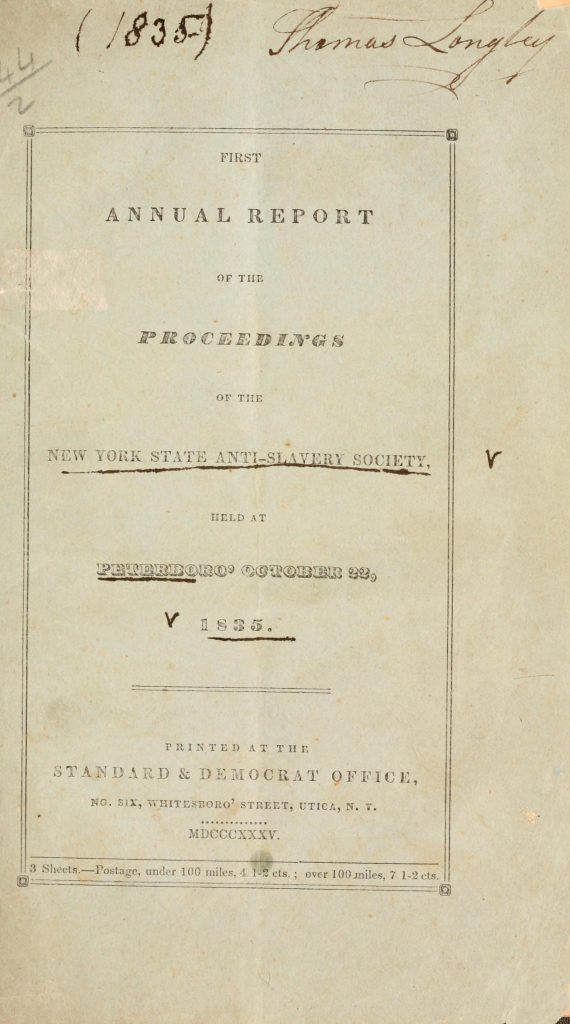 First annual report of the proceedings of the New York state anti-slavery society (Courtesy of Library of Congress)
