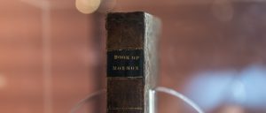 One of the original editions of the Book of Mormon is kept on display in the Grandin Building.