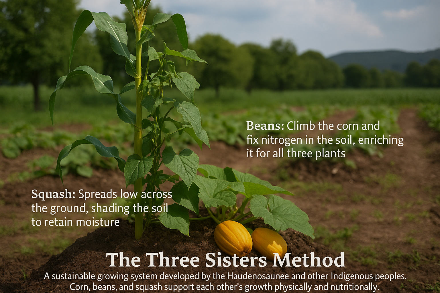 Three Sisters Farming Method using Beans and Squash