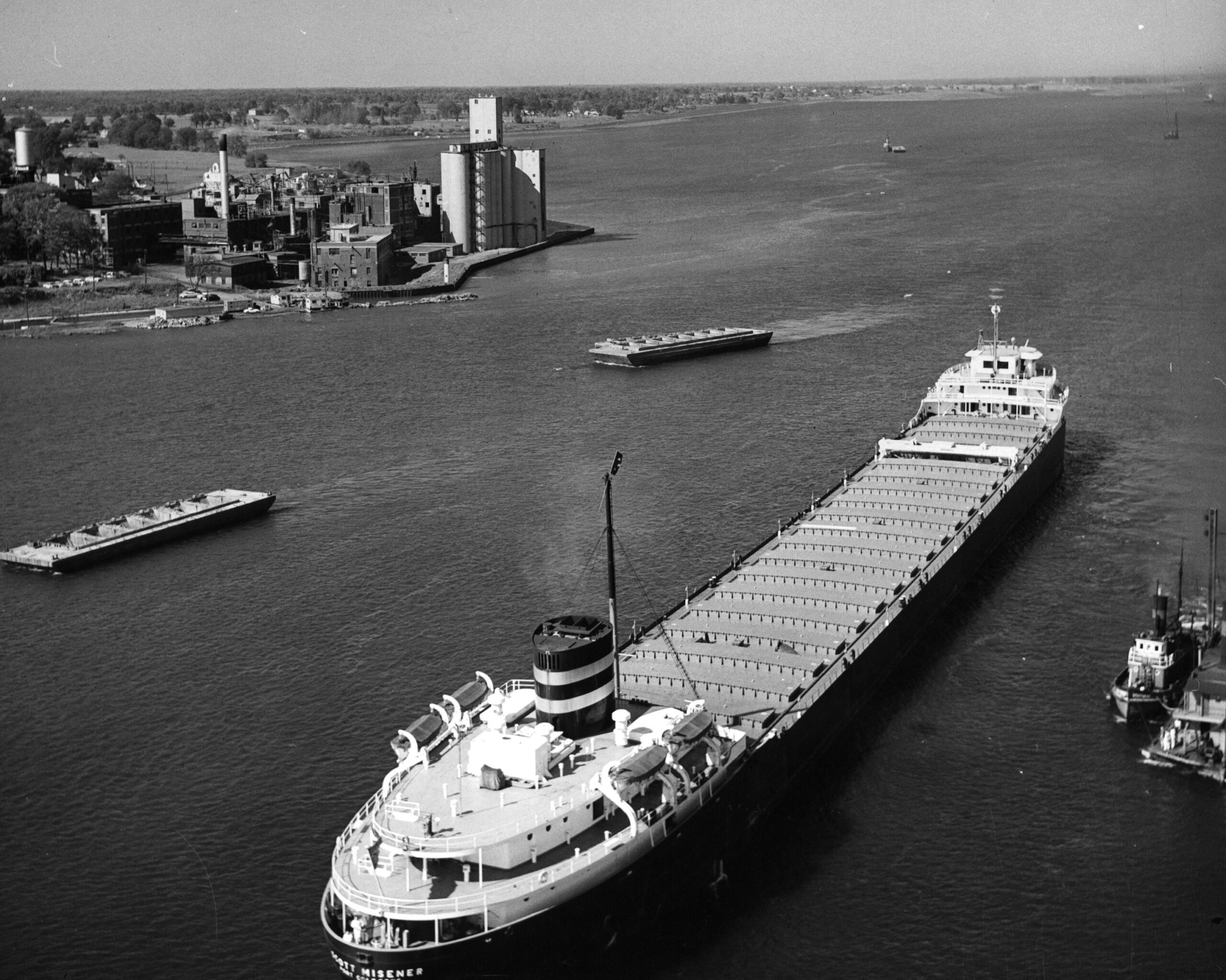 Cargo ship near the Iroquois Lock on the St Lawrence Seaway, 1955.